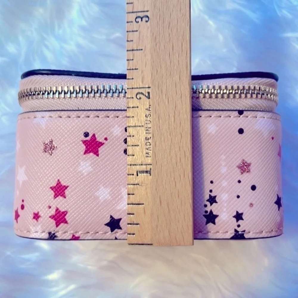 Brand New Kate Spade Genuine Leather Pink Stars Zippered Travel Jewelry Box